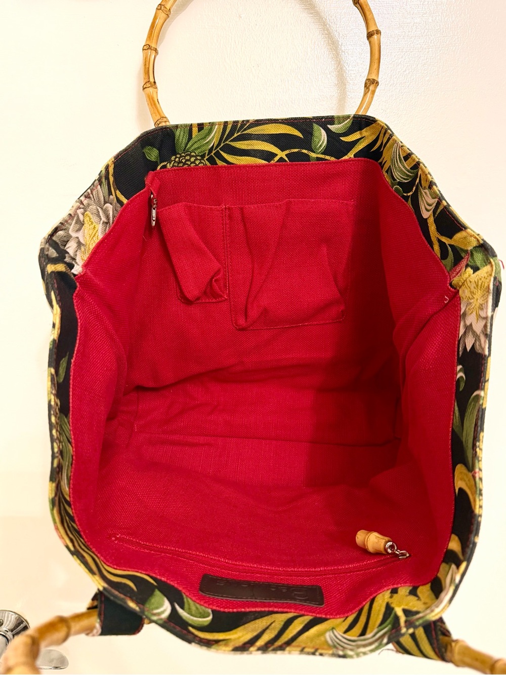 Bagalous Tropical Floral Bamboo Tote Bag w/ Bamboo Handles - Picture 4 of 7